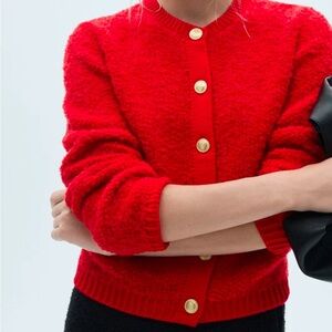 Red knitted jacket pearl
